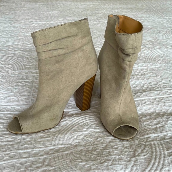 Gray Suede Chunky Tall Ankle Booties - Picture 1 of 3